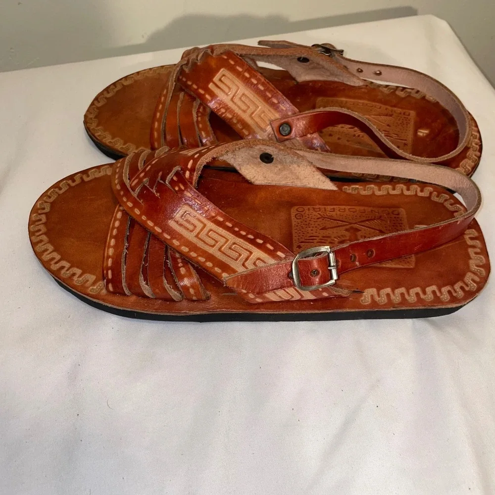 Don Porfirio Kids Brown Leather Huarache Sandals Mexican Hand Tooled Size 4